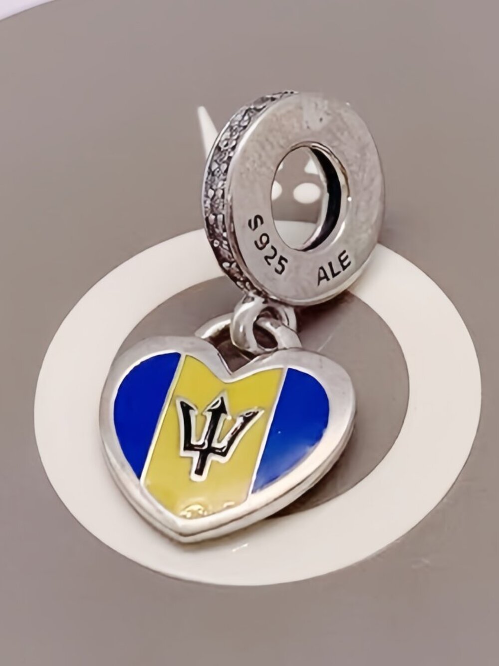 "Pandora Bermuda Flag Charm Heart Bead Pendant S925 Sterling Silver Jewelry "